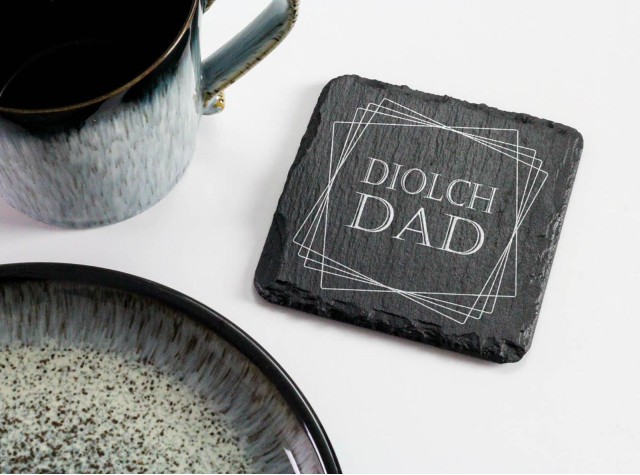 Diolch Dad Welsh Slate Coaster